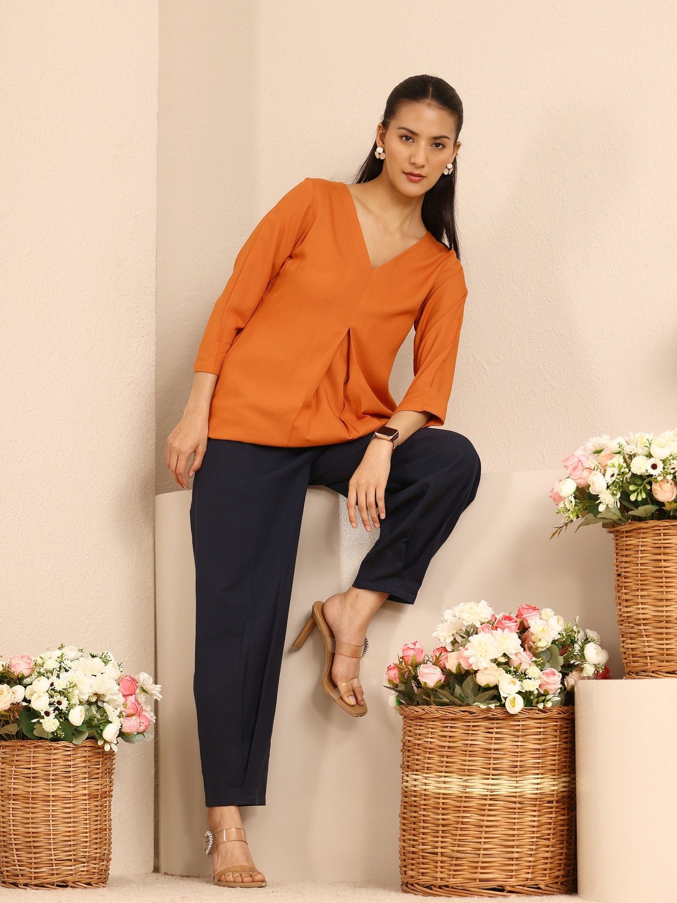 Libas Blue Solid Cotton Trousers - Image 5