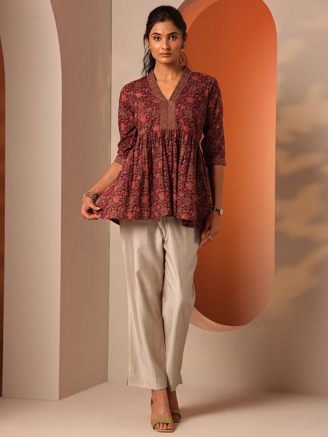 Libas Beige Solid Silk blend Trouser - Image 5