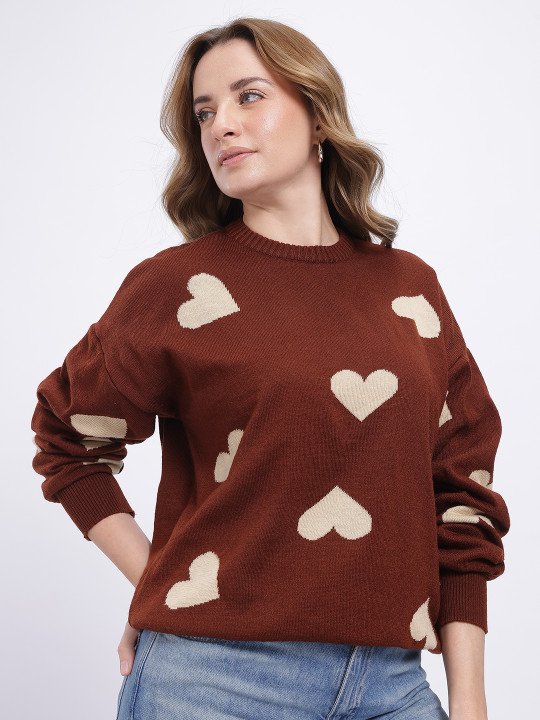 Heart-Design Drop-Shoulder Pullover