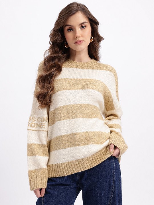 Self Design Striped Pullover with Typography Detail - Image 2