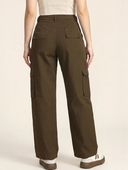 Women Relaxed Straight Leg Straight Fit Cargos Trousers - Image 2