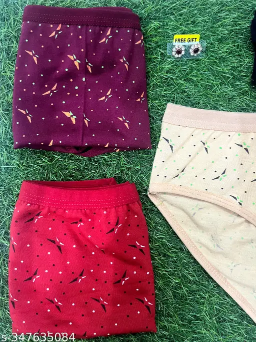 PACK OF 3 PURE COTTON BRIEFS FOR WOMENS/GIRLS FOR EVERYDAY USE PANTYS COMFORTABLE MULTICOLOUR PANTYS WITH FREE GIFT - Image 2