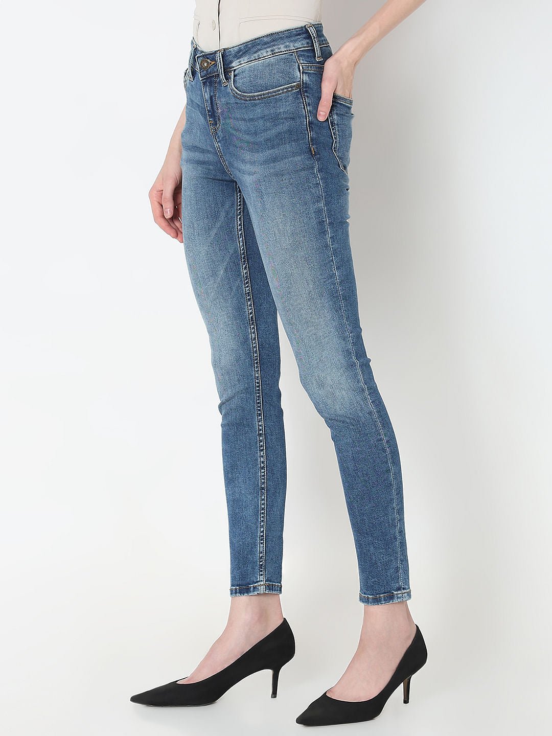 BLUE MID RISE SKINNY JEANS - Image 3