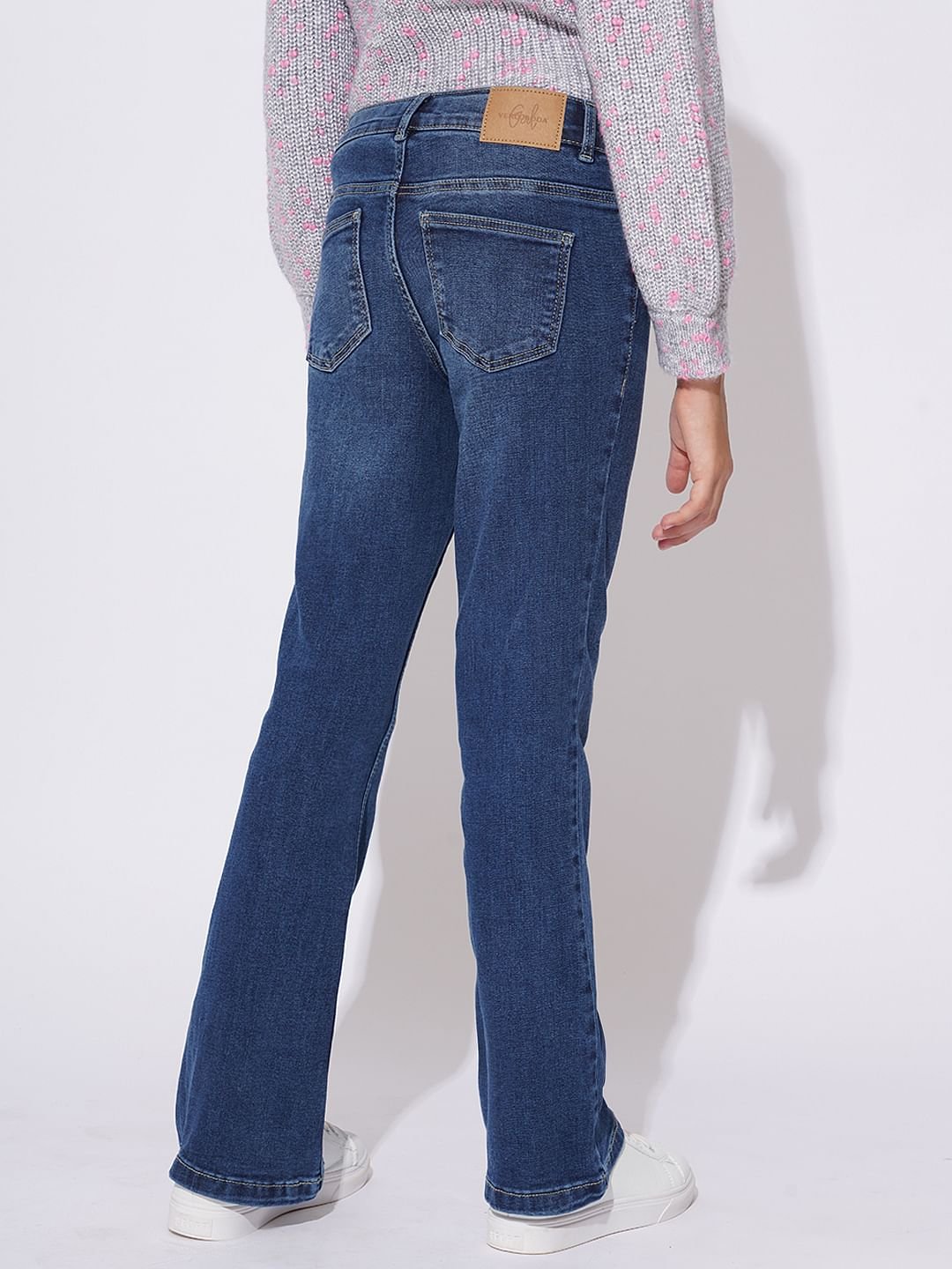 GIRLS DARK BLUE BOOTCUT JEANS - Image 3