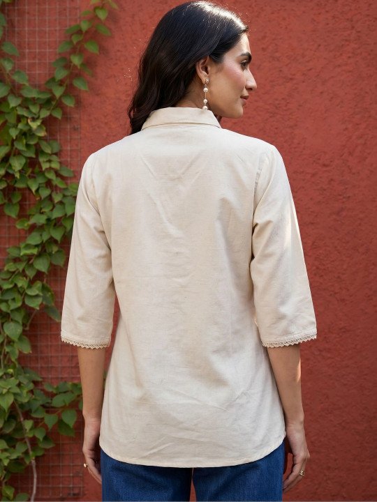 Floral Embroidered Cotton Shirt Style Top - Image 7