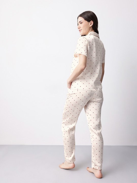 Conversational Print Satin Finish Pyjama Set - Image 6