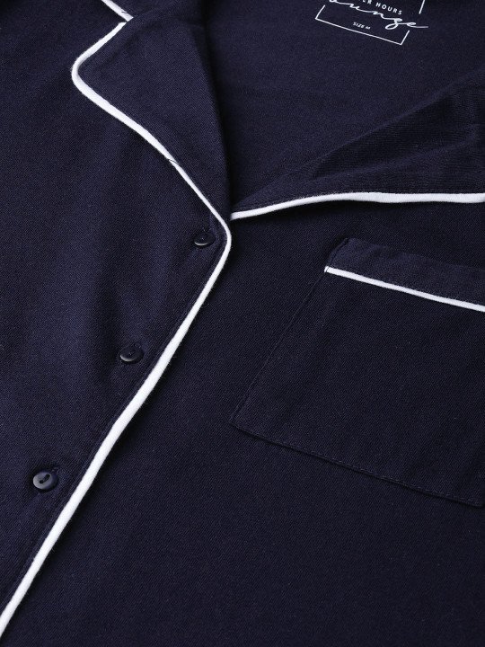 Women Navy Blue Solid Night Suit - Image 2