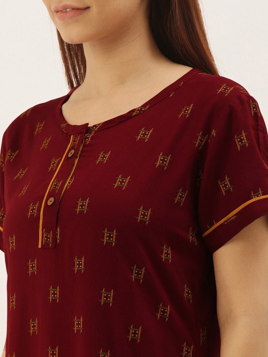 Maroon Printed Maxi Nightdress - Image 2