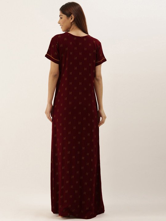 Maroon Printed Maxi Nightdress - Image 5