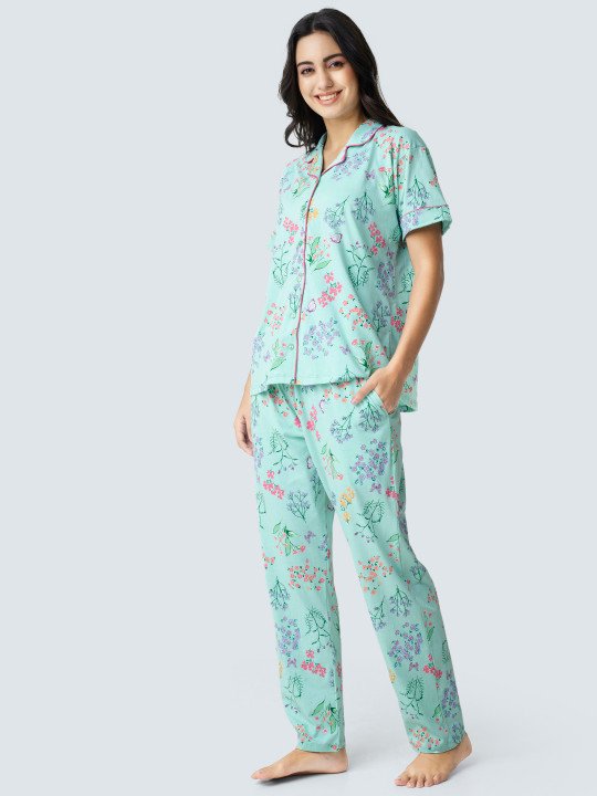 Floral Printed Pure Cotton Night suit - Image 4