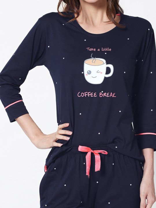 Women Navy Blue Self Design Pure Cotton Night Suit - Image 3