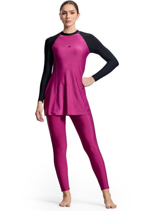 Women Black-Berry Colourblocked Swim Set