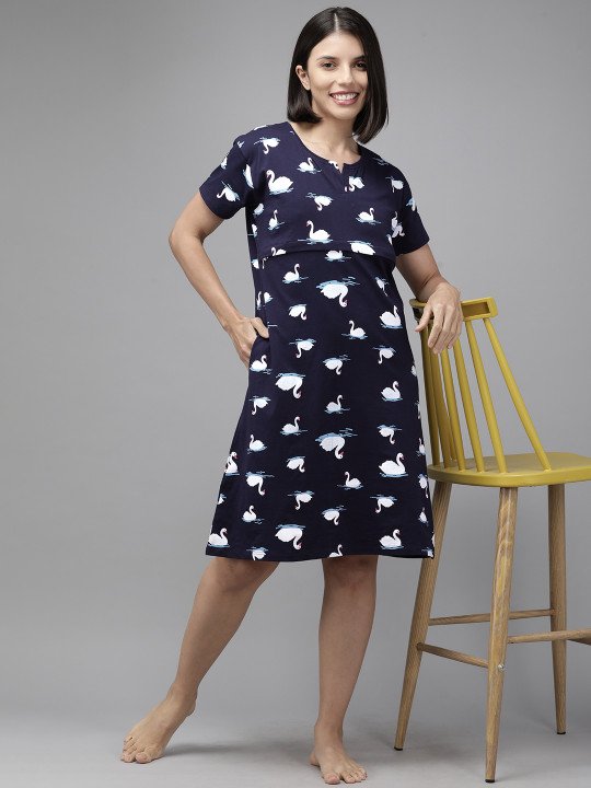 Conversational Printed Pure Cotton Nightdress - Image 2