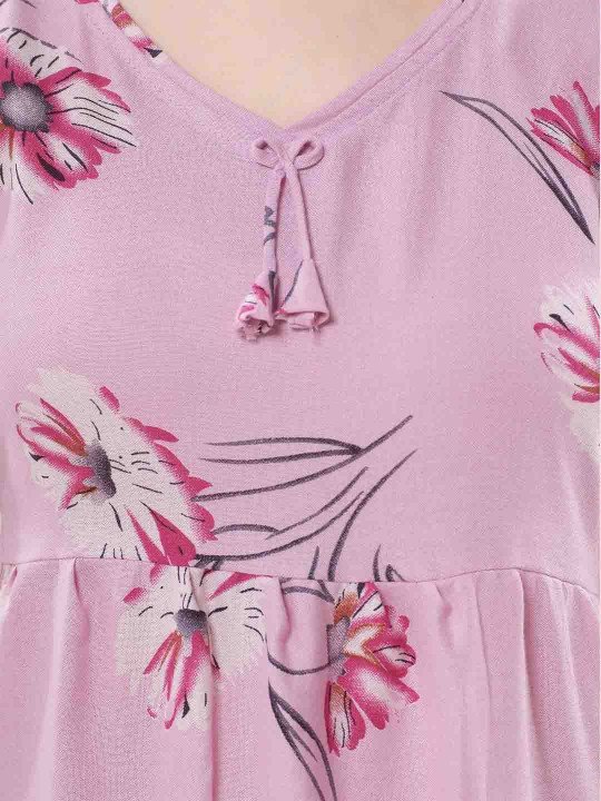 Women Floral Printed V-Neck Midi Nightdress - Image 3