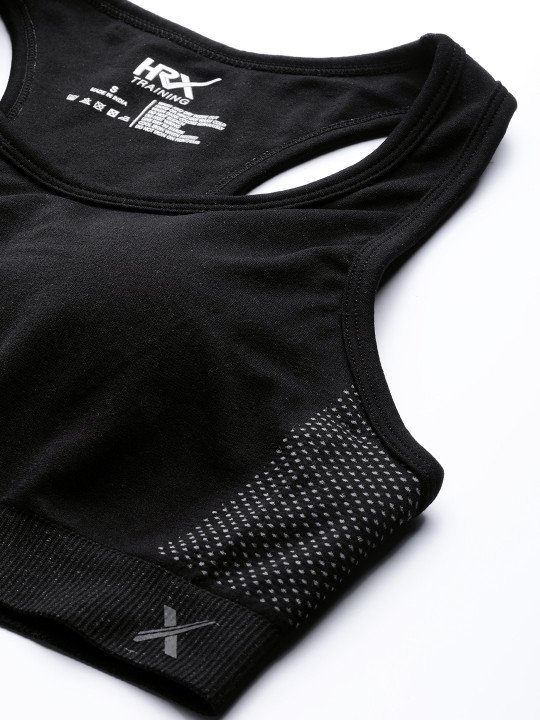 Black Solid Light Support Seamless Rapid Dry Yoga Sports Bra - Image 2