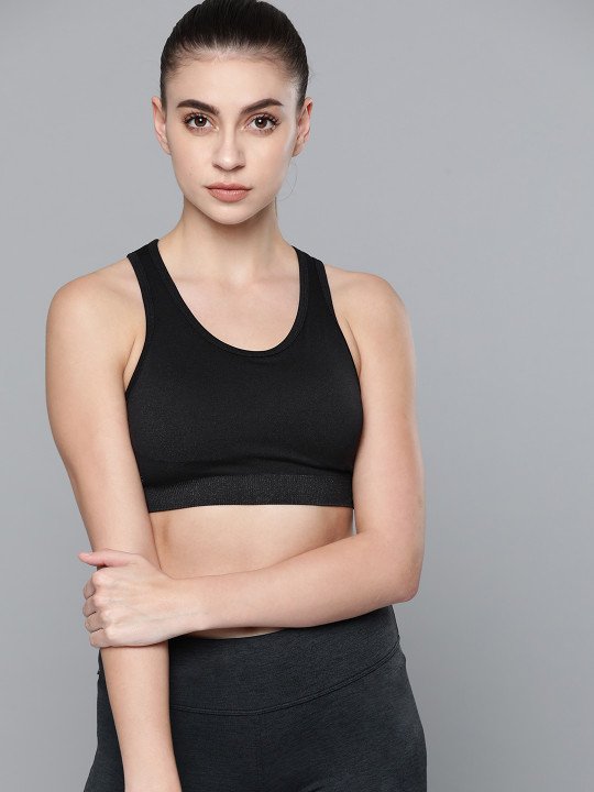 Black Solid Light Support Seamless Rapid Dry Yoga Sports Bra - Image 3