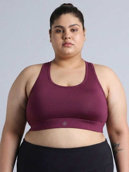 Women's Maroon Racer Back Hook Running High Support Plus Size Sports Bra - Image 3