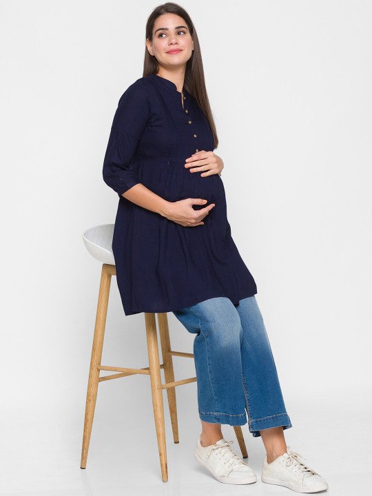 Navy Blue Longline Maternity Top
