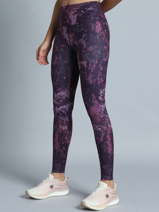 Women Plum Printed Train All Day COMFlex Tights - Image 2