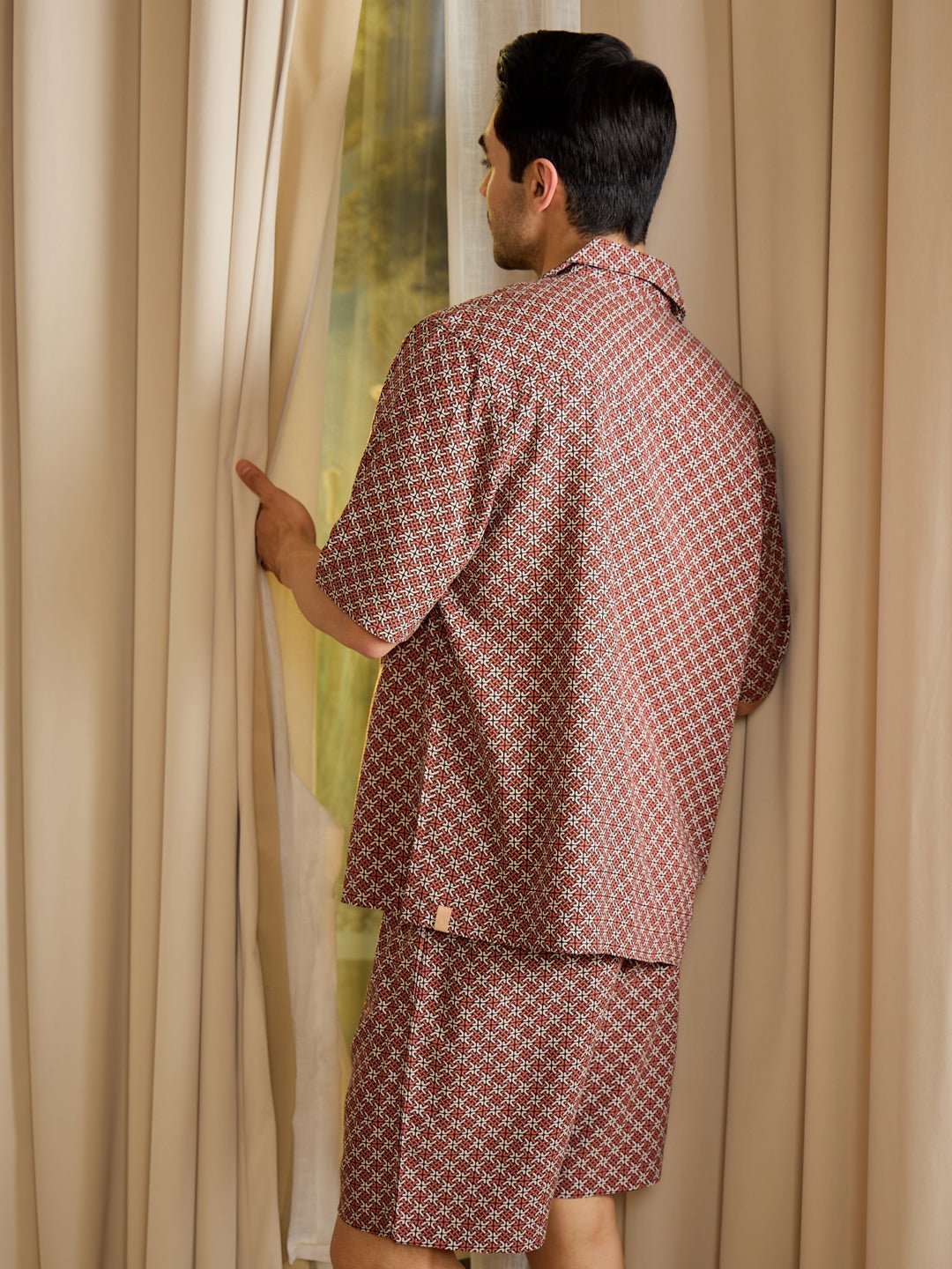 Wave Print Button Down Shorts Set - Image 2