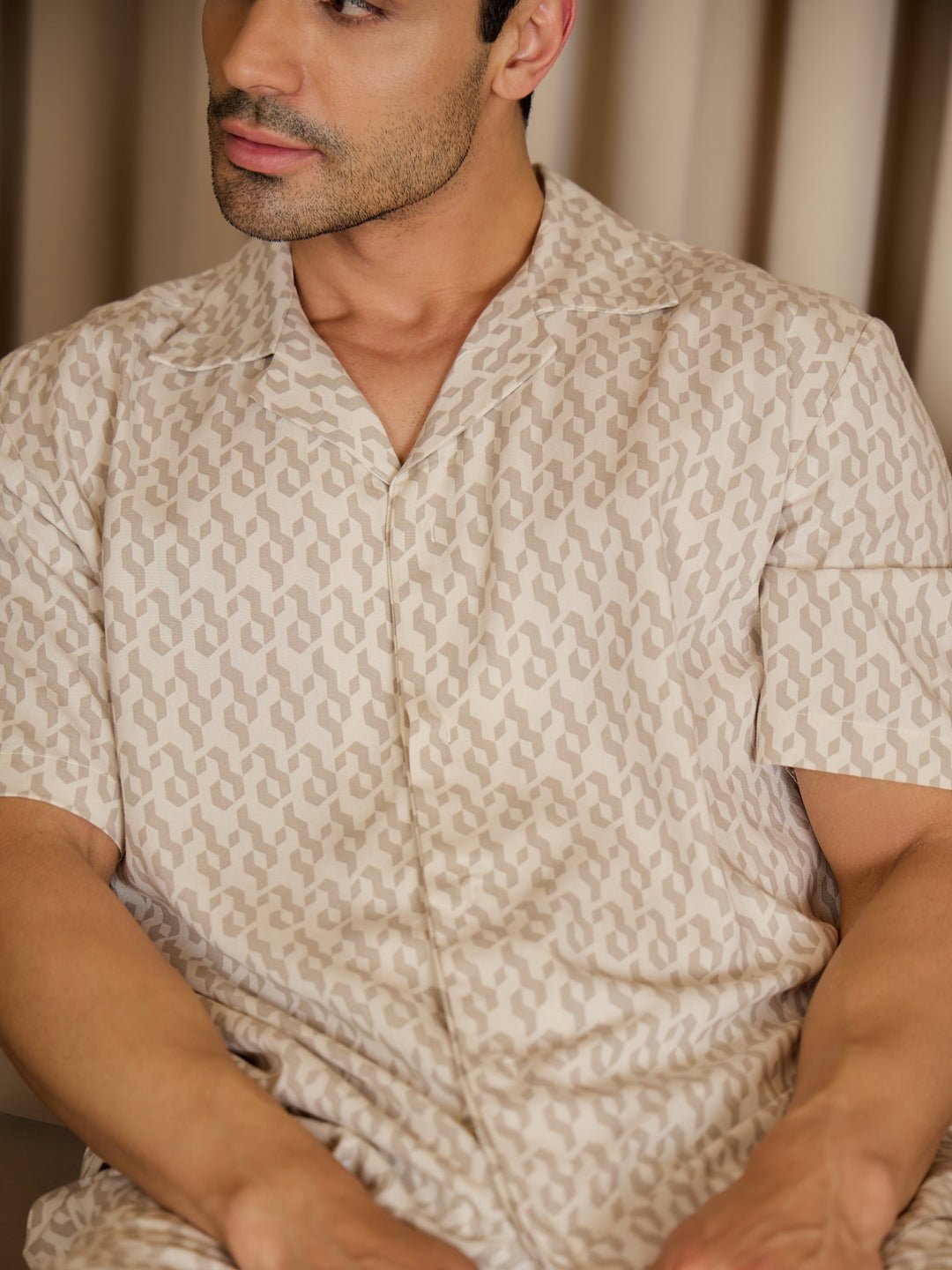 Wave Print Button Down Shorts Set - Image 3