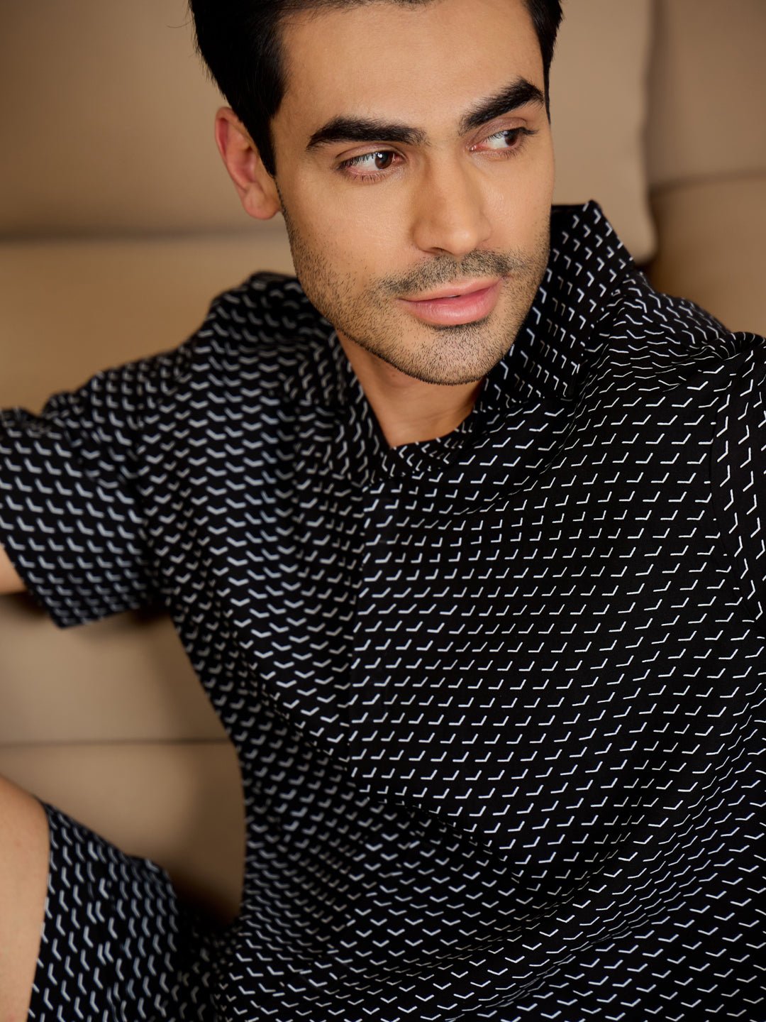 Wave Print Button Down Shorts Set - Image 3