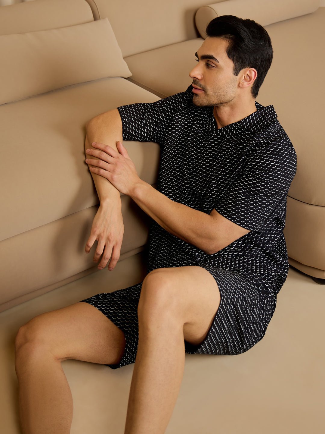 Wave Print Button Down Shorts Set - Image 4