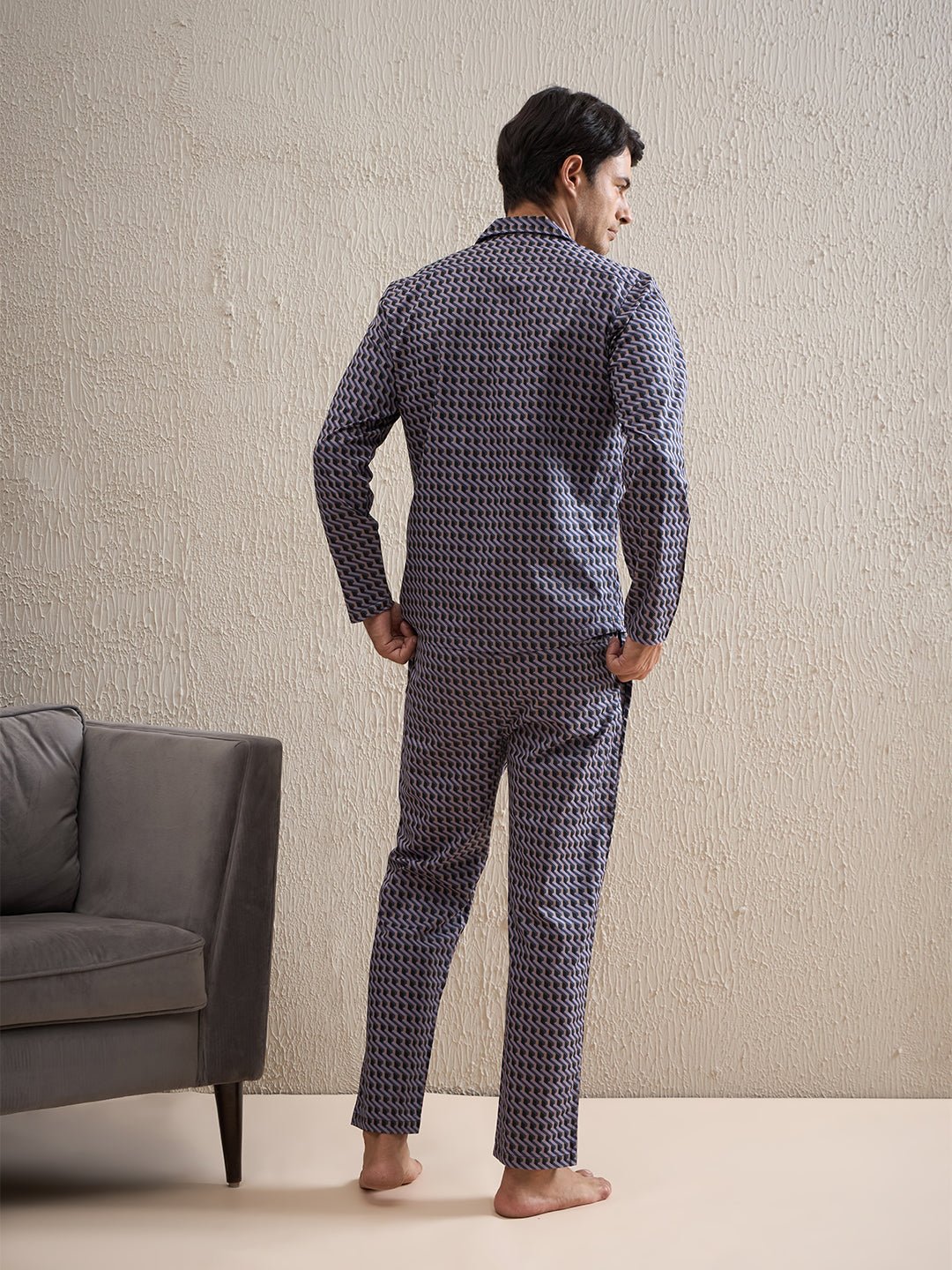 Wavy Grid Button Down Pyjama Set - Image 2