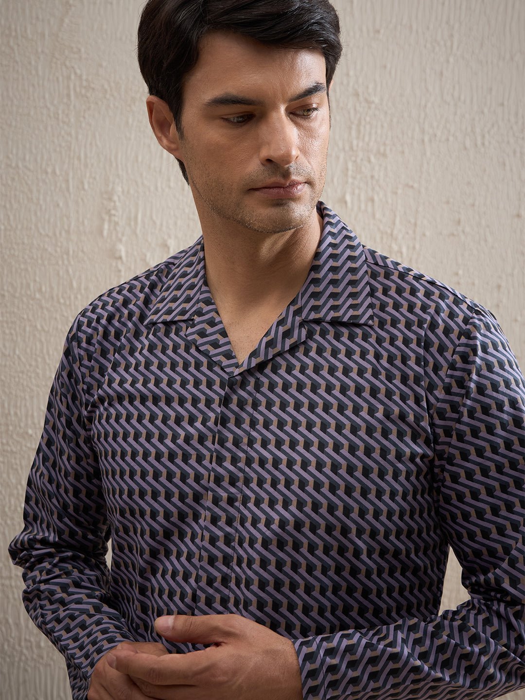 Wavy Grid Button Down Pyjama Set - Image 3