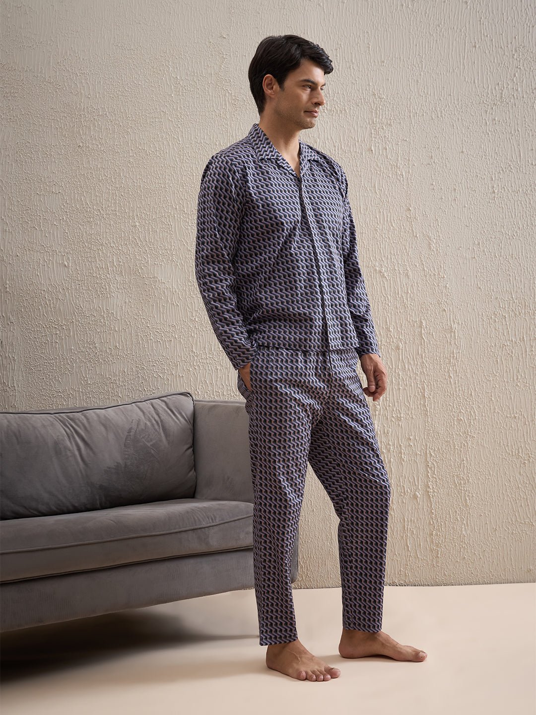 Wavy Grid Button Down Pyjama Set - Image 5
