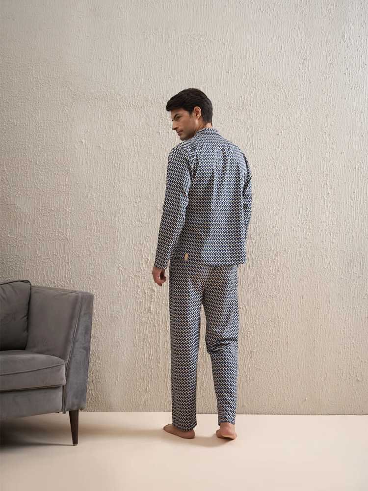 Wavy Grid Button Down Pyjama Set - Image 2