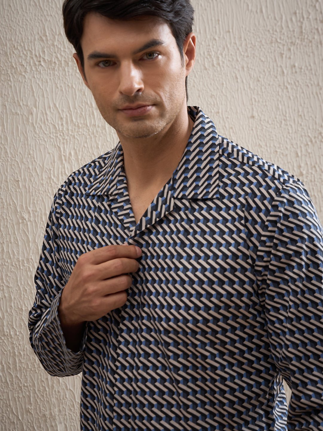 Wavy Grid Button Down Pyjama Set - Image 5