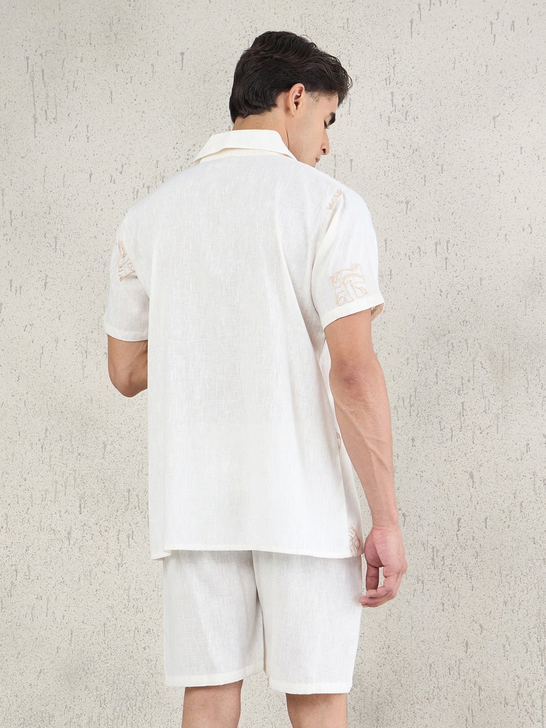 Monstera Outline Button Down Shorts Set - Image 2