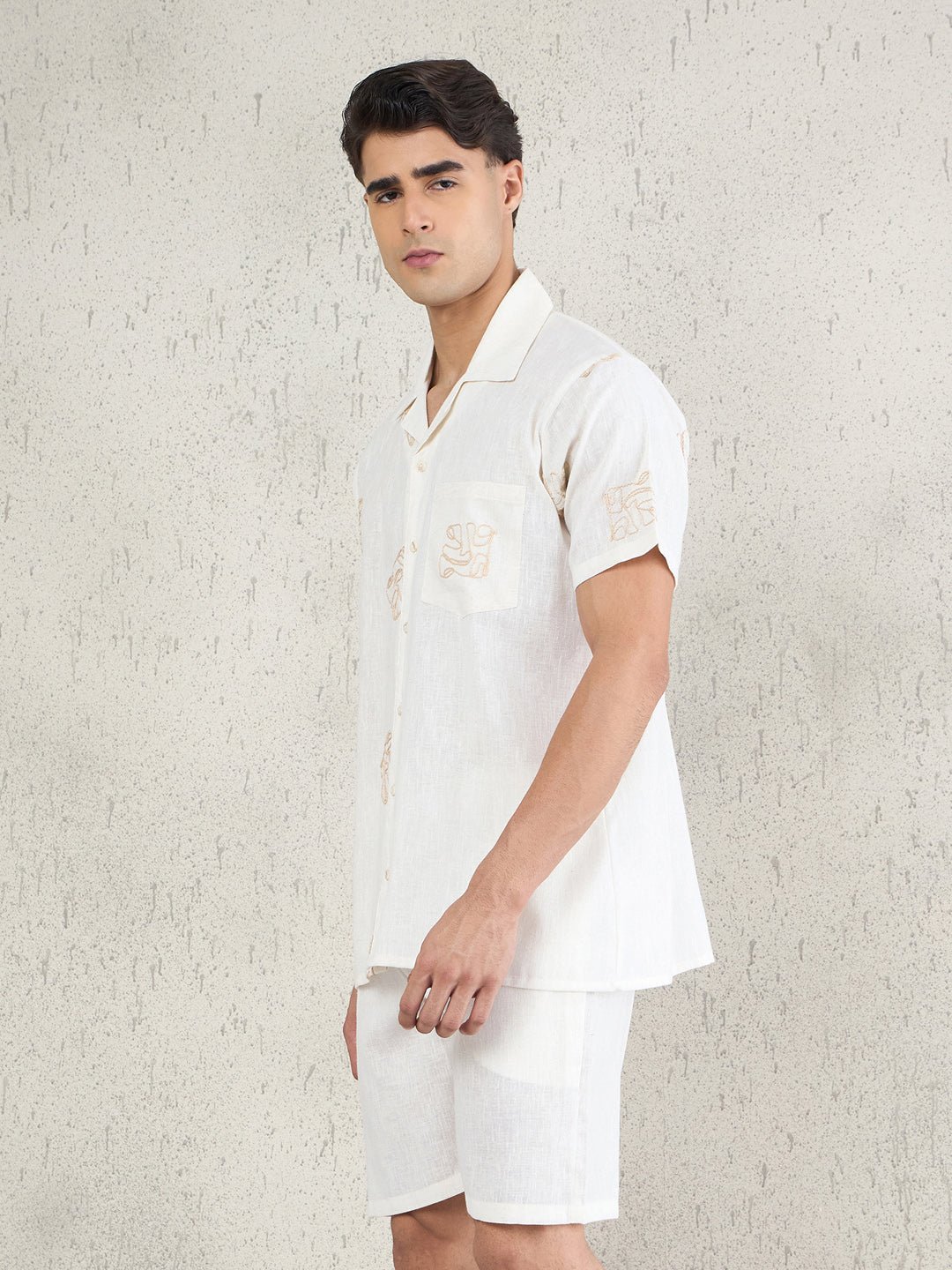 Monstera Outline Button Down Shorts Set - Image 3