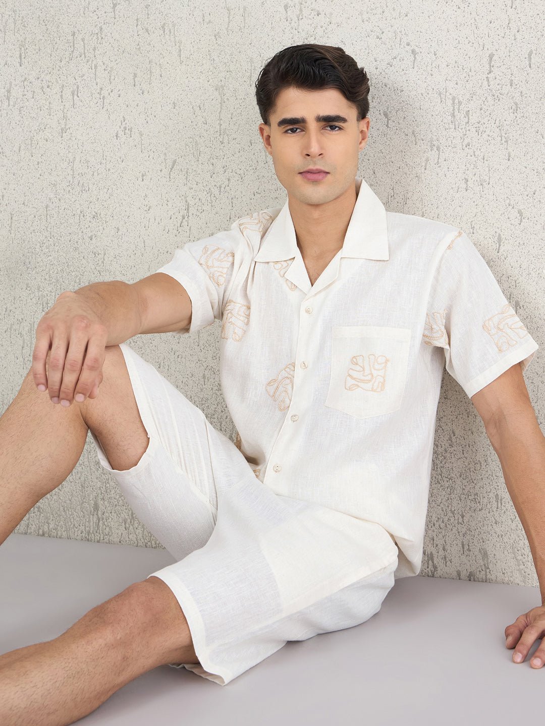 Monstera Outline Button Down Shorts Set - Image 4