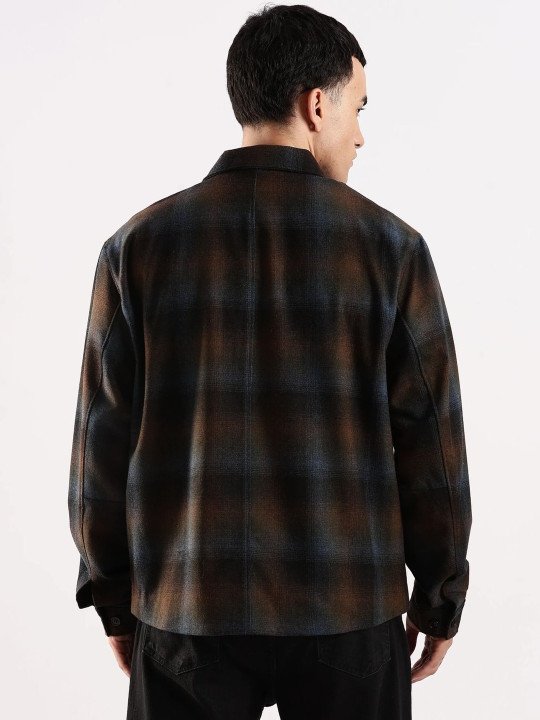 Men Spread Collar Checked Tailored Jacket - Image 4