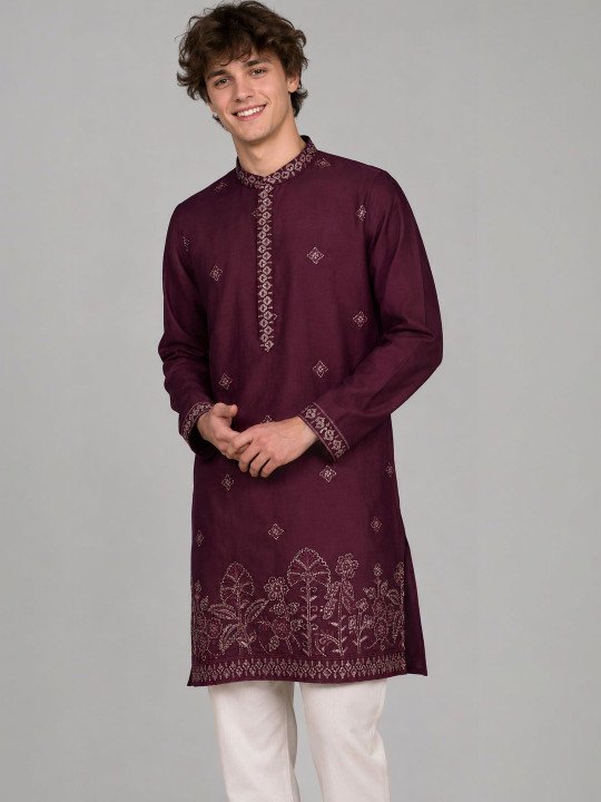 Men Embroidered Thread Work Kurta - Image 2