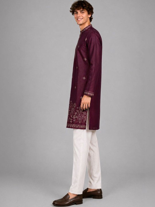 Men Embroidered Thread Work Kurta - Image 3
