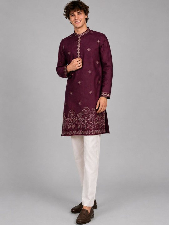 Men Embroidered Thread Work Kurta - Image 6