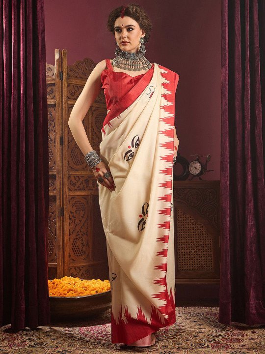 Ethnic Motifs Printed Saree With Blouse Piece - Image 2
