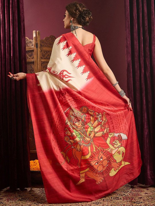 Ethnic Motifs Printed Saree With Blouse Piece - Image 6