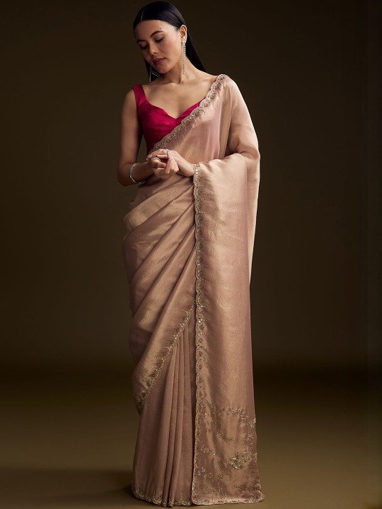 Embellished Zari Tissue Heavy Work Saree - Image 4