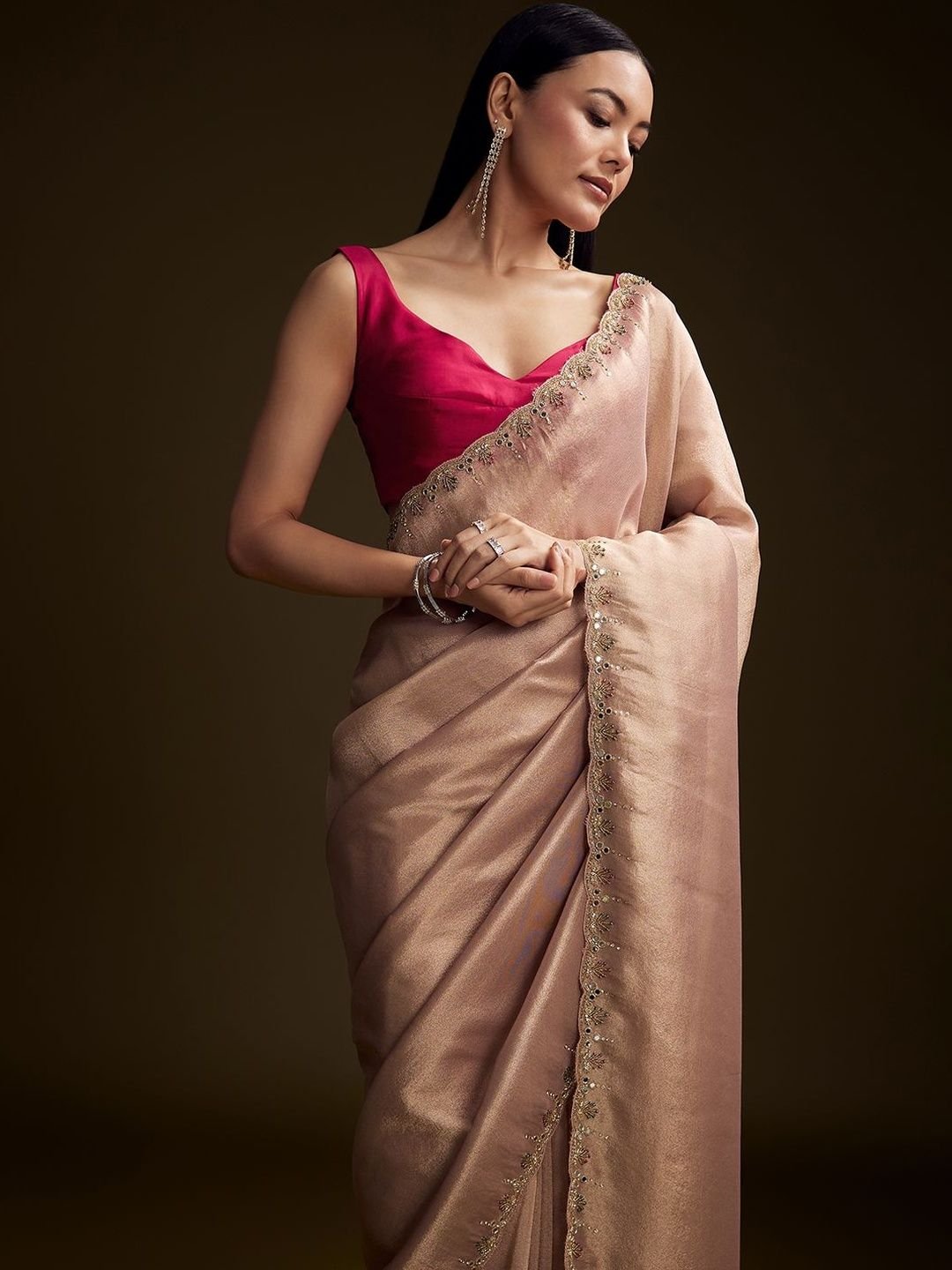 KALKI Fashion Embellished Zari Tissue Heavy Work Saree