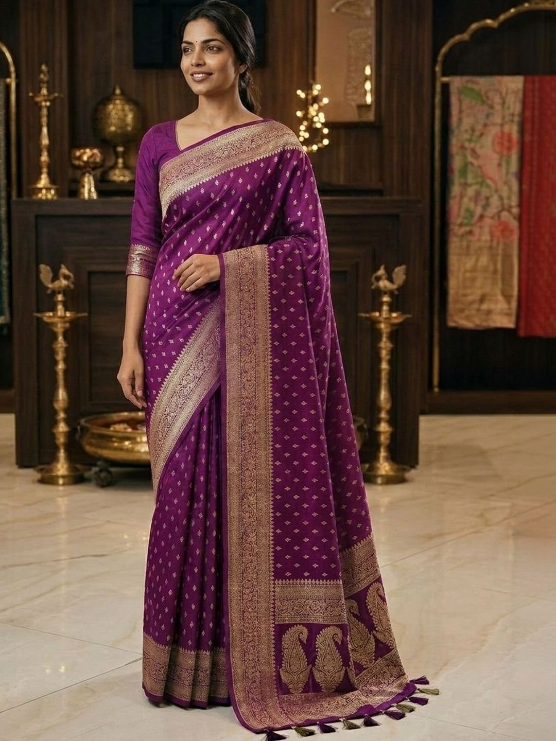 Banghat Weaves Woven Design Zari Silk Blend Banarasi Saree