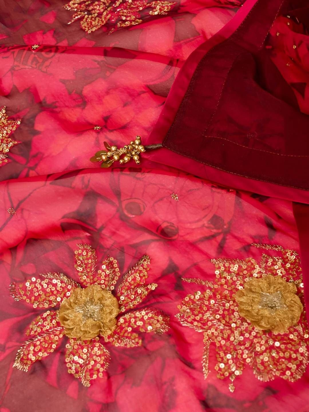 Taneira Floral Embellished Sequinned Maheshwari Saree - Image 3