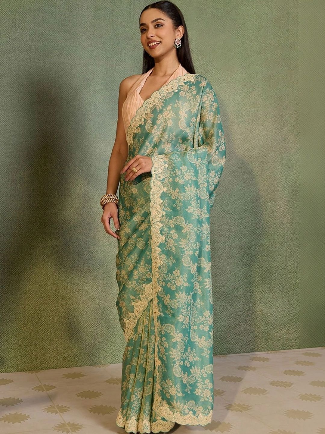 Floral Embroidered Saree - Image 3