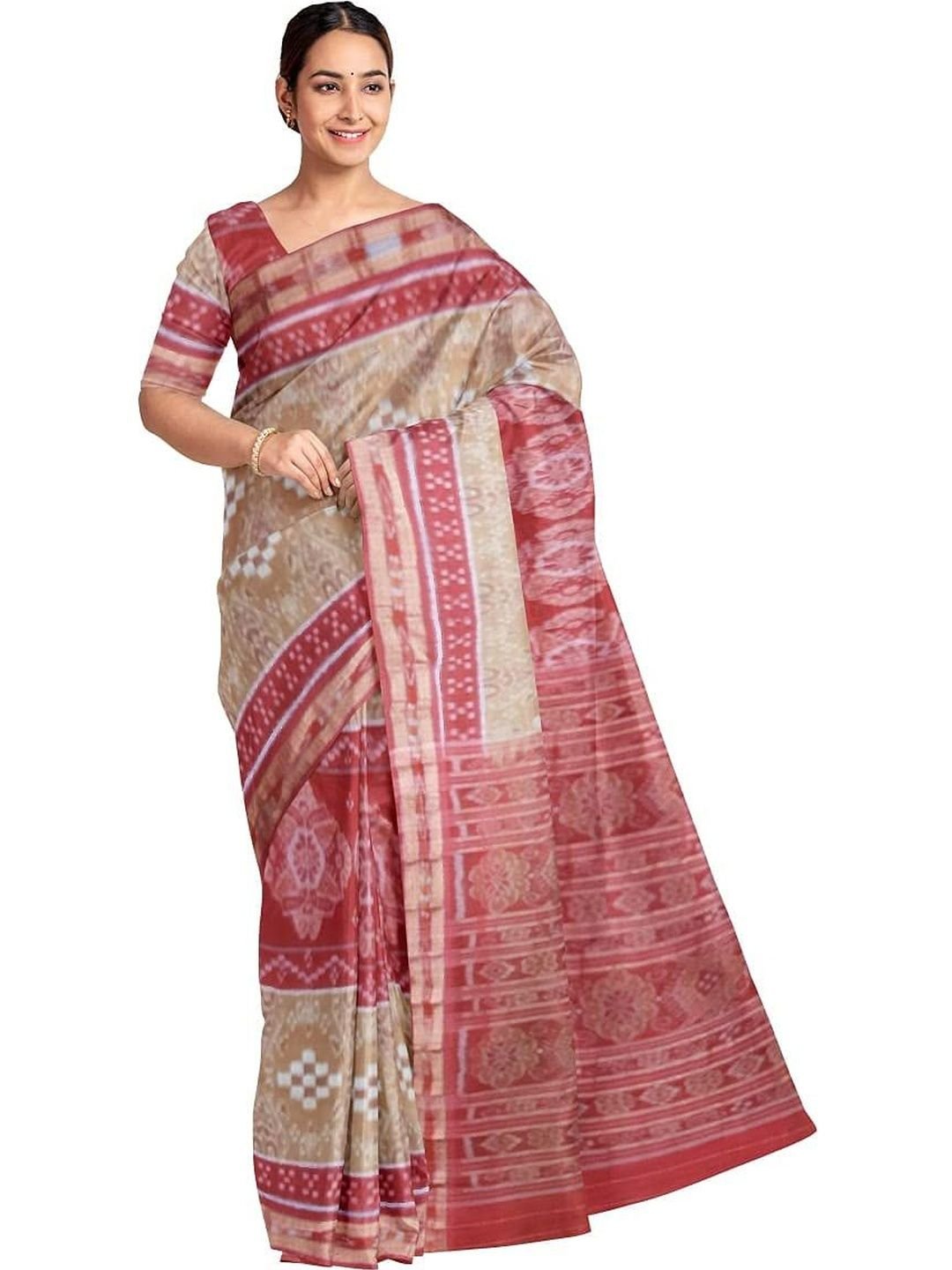 Ethnic Motifs Printed  Woven Design Pure Cotton Sambalpuri Saree