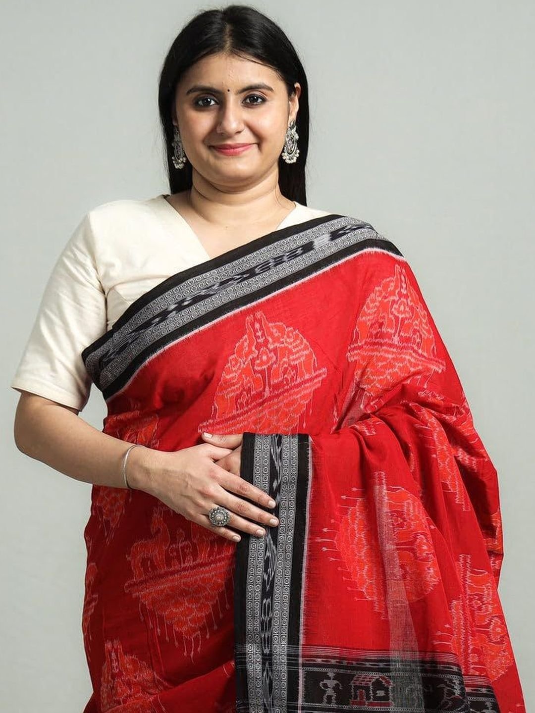 thnic Motifs Woven Design Pure Cotton Sambalpuri Saree - Image 4