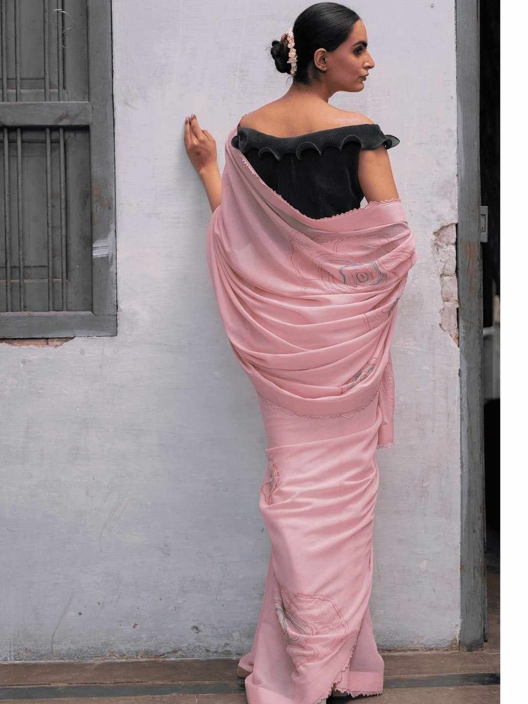 Embellished Embroidered Poly Chiffon Designer Saree - Image 3
