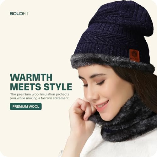 Boldfit Woolen Winter Cap for Women & Men in Winter for Thermal Wear Stylish Soft Caps for Boys & Girls for Warm Wear Head hat Garam Topaa cap's Breathable Lightweight Windproof with hand gloves - Image 4